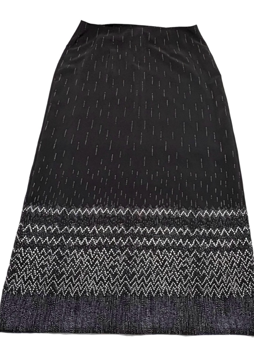 Vintage Jessica Black Maxi Skirt Silver Metallic Pattern - (Size 14)